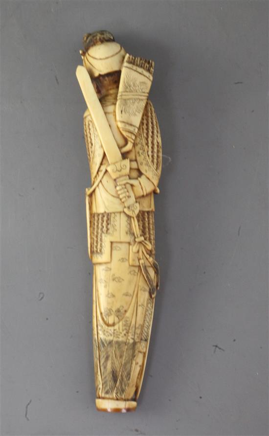 A Chinese ivory figure of Hua Mulan, 19th century, 22.5cm, losses